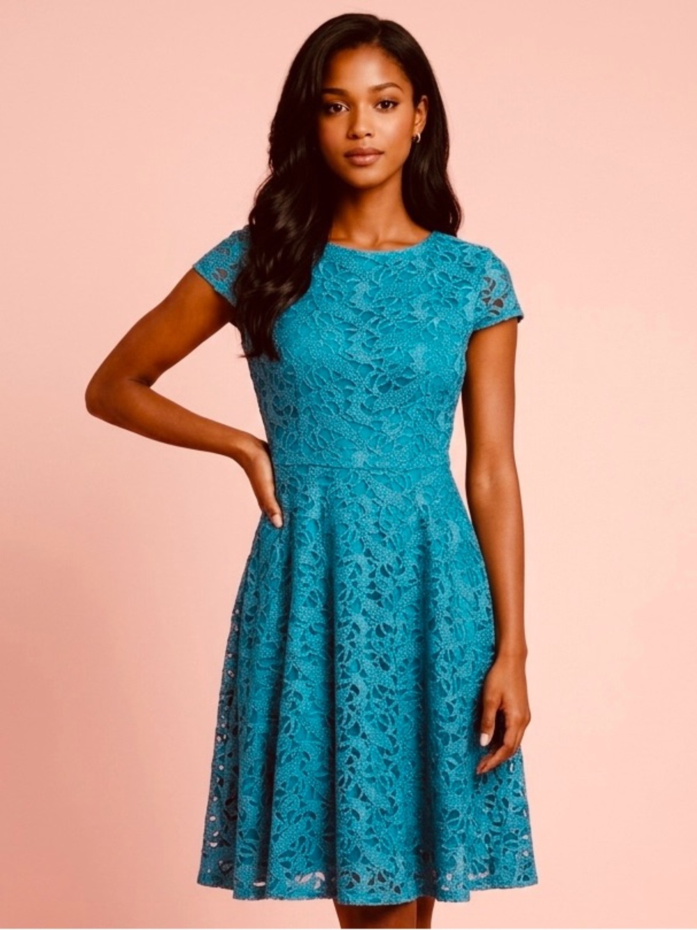 Bettie Page by Tatyana Blue Lace Fitted Flare Coquettegirl Y2K Midi Dress-S